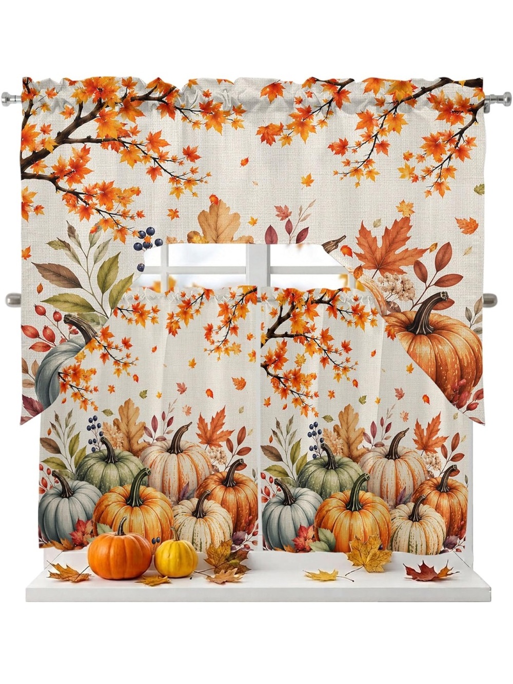 Autumn Pumpkin & Leaves Kitchen Curtain Set